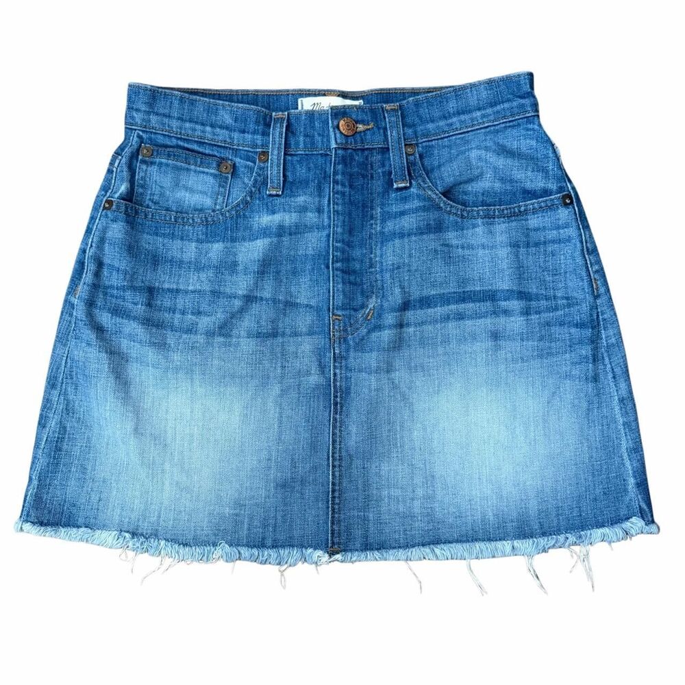 Madewell Denim Mini Skirt Medium Wash Frayed Hem Size 26